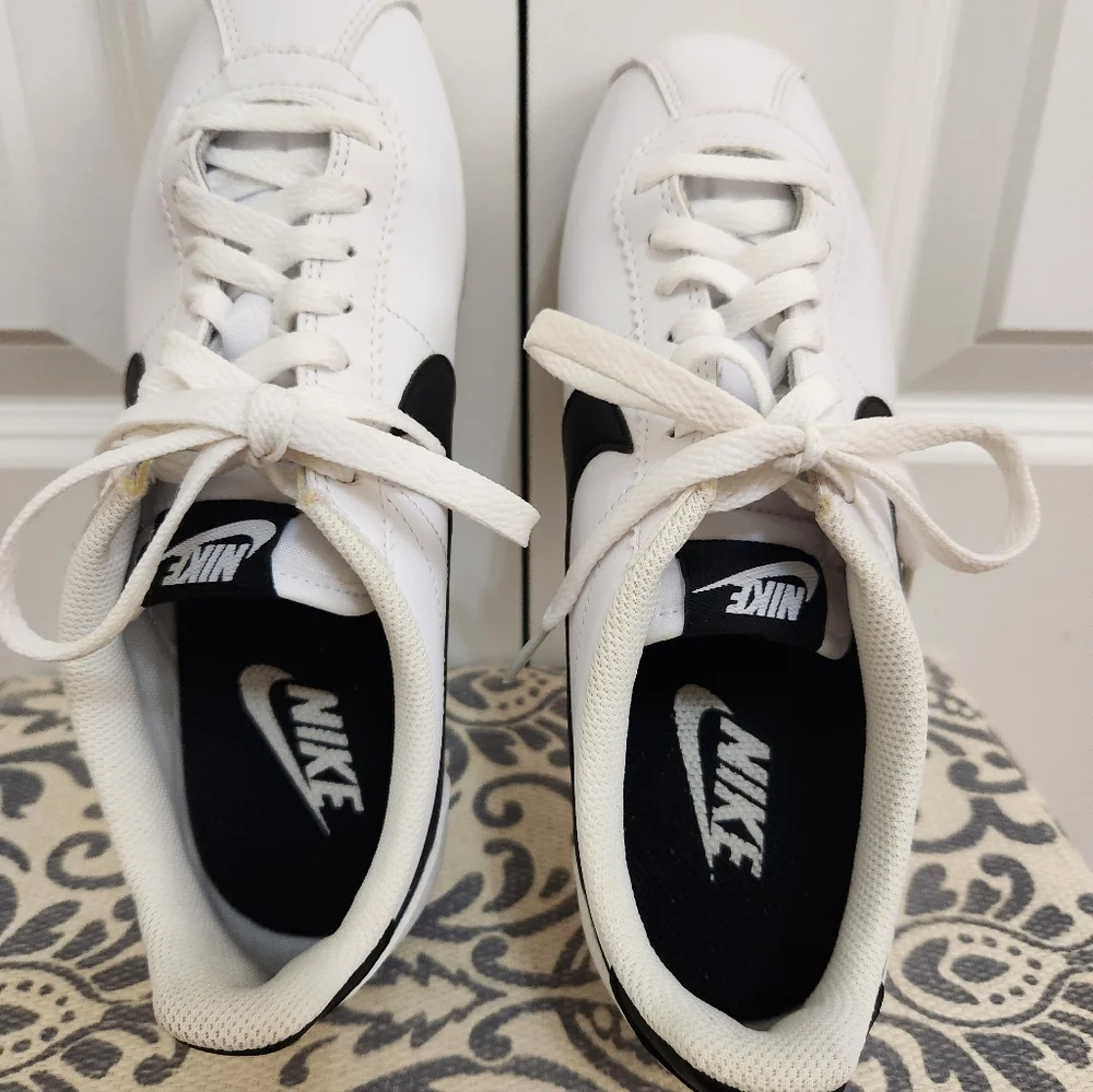 Nike White Leather Cortez Sneakers with Black Swoosh 2018
